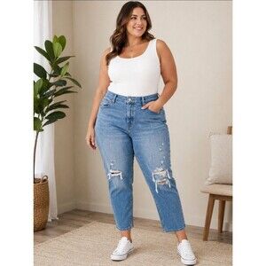 Women’s Old Navy Sky-Hi Straight Leg Light Wash Distressed Denim Size 12 Petite